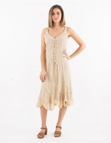 Viscose embroidered bucket dress with glitter sw straps