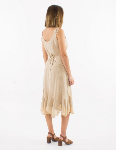 Viscose embroidered bucket dress with glitter sw straps