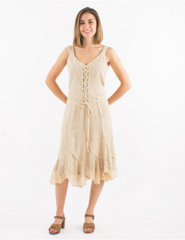 Viscose embroidered bucket dress with glitter sw straps
