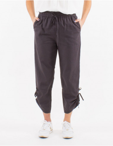 91% cotton 9% linen plain pants