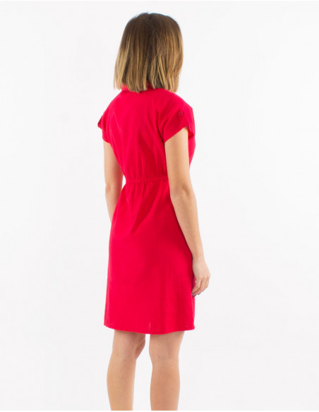 91% cotton 9% linen plain dress with short sleeves