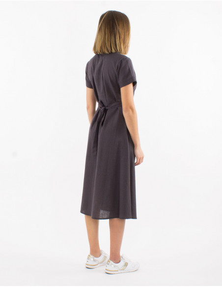 Robe 91% coton 9% lin unie manches courtes