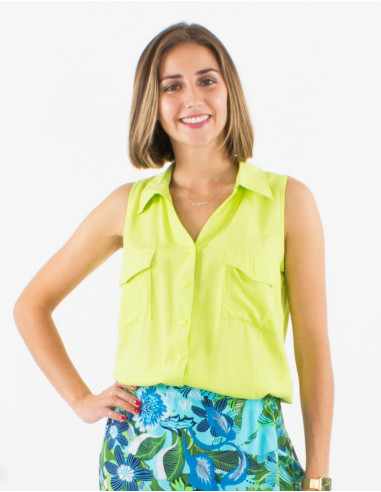 Viscose plain sleeveless blouse