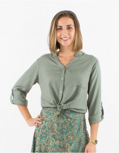 Plain buttoned long sleeves viscose blouse