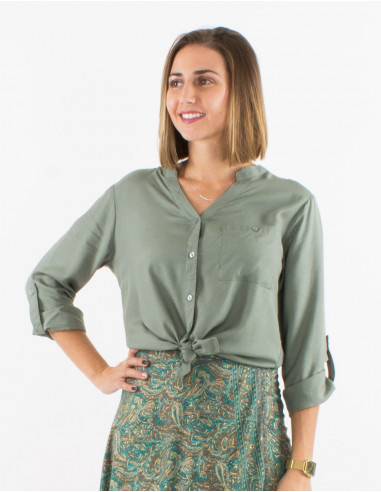 Plain buttoned long sleeves viscose blouse