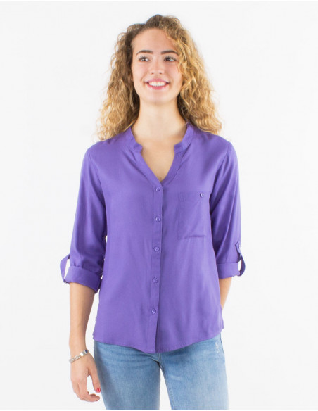 Plain buttoned long sleeves viscose blouse