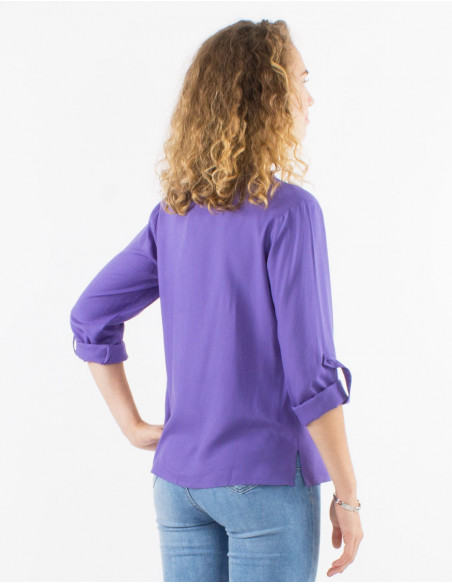 Plain buttoned long sleeves viscose blouse