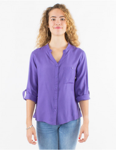 Plain buttoned long sleeves viscose blouse
