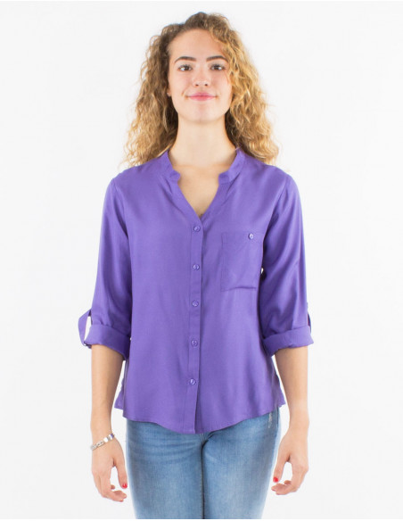 Plain buttoned long sleeves viscose blouse