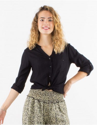 Plain buttoned long sleeves viscose blouse