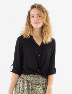 Chemisier viscose uni boutonne manches longues 2