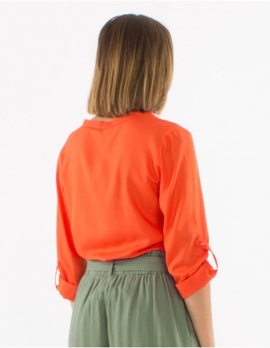 Plain buttoned long sleeves viscose blouse