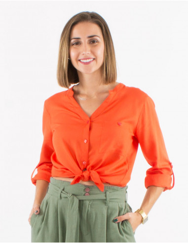 Plain buttoned long sleeves viscose blouse