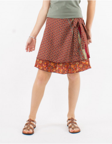 Short wrap-around polyester sari skirt