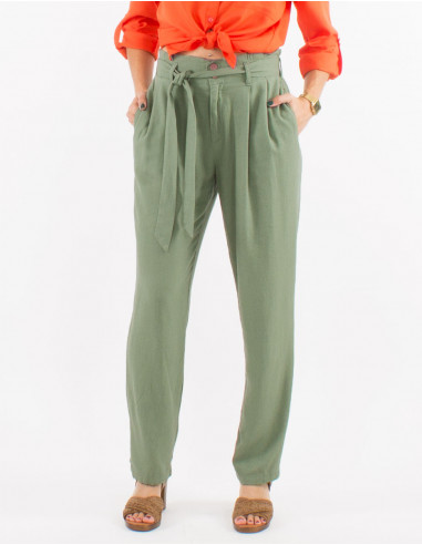 70% viscose 30% linen pants with pleats at the waist