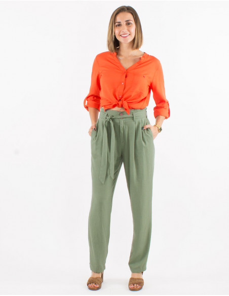 70% viscose 30% linen pants with pleats at the waist