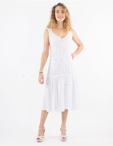 Embroidered viscose dress with large straps