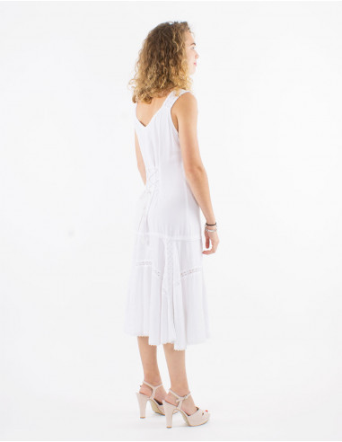 Embroidered viscose dress with large straps