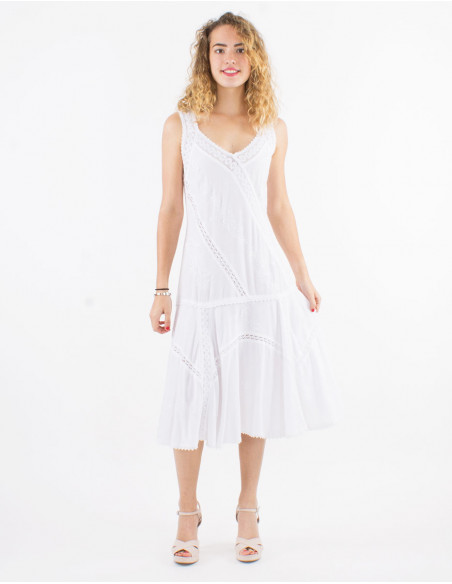 Embroidered viscose dress with large straps