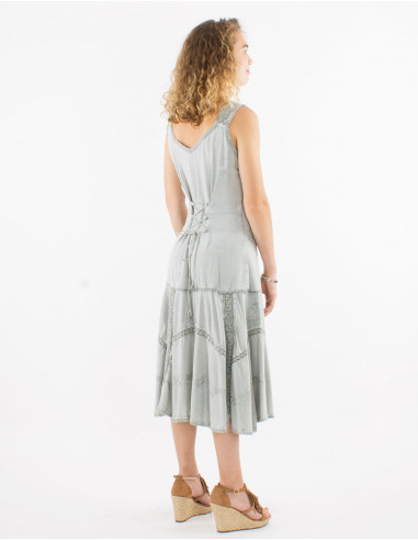 Embroidered viscose dress with large straps