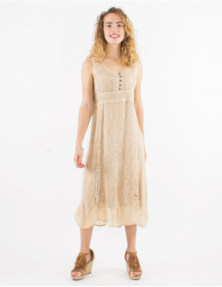 Embroidered viscose sw sleeveless dress