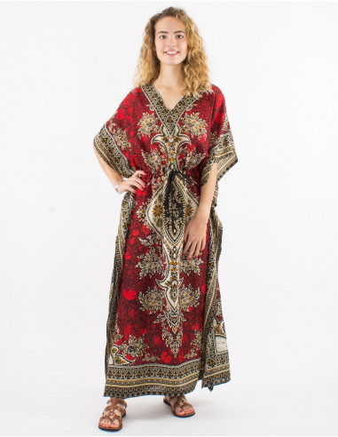 Long kaftan polyester printed dress