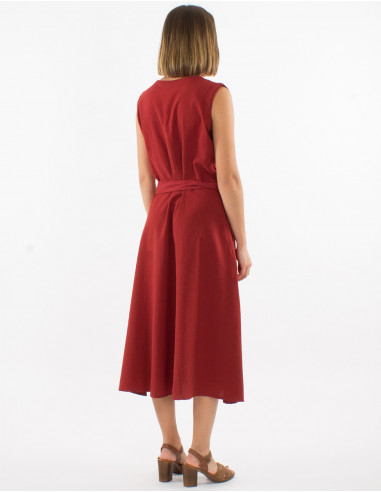 Robe coton uni boutonnée SW avec ceinture