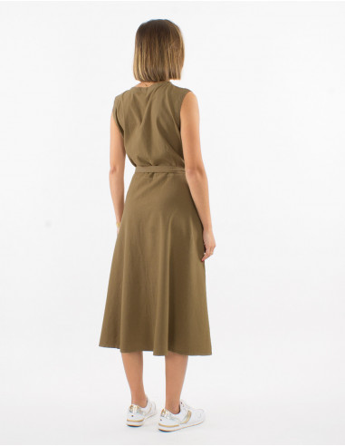 Robe coton uni boutonnée SW avec ceinture