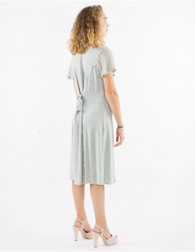 Robe Viscose Brodee Manches Courtes