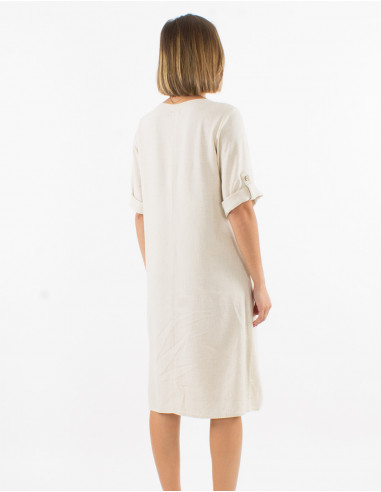 54% linen 46% viscose loose dress with short sleeves