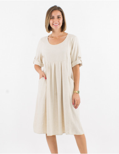 54% linen 46% viscose loose dress with short sleeves