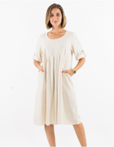 54% linen 46% viscose loose dress with short sleeves