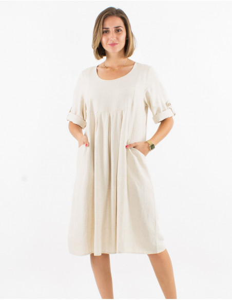 54% linen 46% viscose loose dress with short sleeves