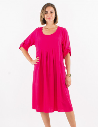 54% linen 46% viscose loose dress with short sleeves