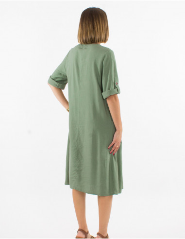 54% linen 46% viscose loose dress with short sleeves
