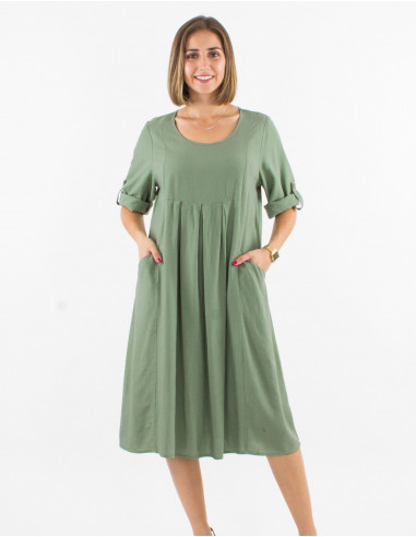 54% linen 46% viscose loose dress with short sleeves