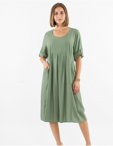 54% linen 46% viscose loose dress with short sleeves