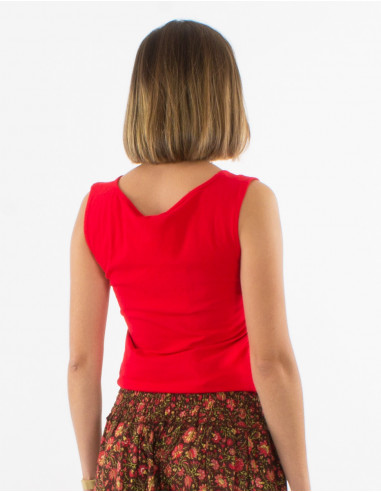 95% cotton 5% elastane plain sleeveless tee shirt and exterior stitching