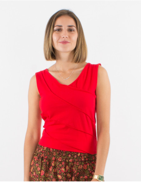 95% cotton 5% elastane plain sleeveless tee shirt and exterior stitching