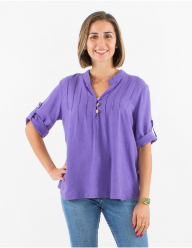 54% linen 46% viscose tunic with short sleeves