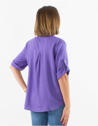 54% linen 46% viscose tunic with short sleeves