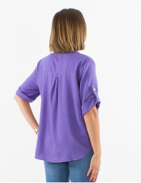 54% linen 46% viscose tunic with short sleeves