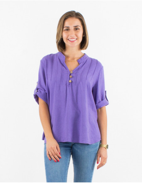 54% linen 46% viscose tunic with short sleeves