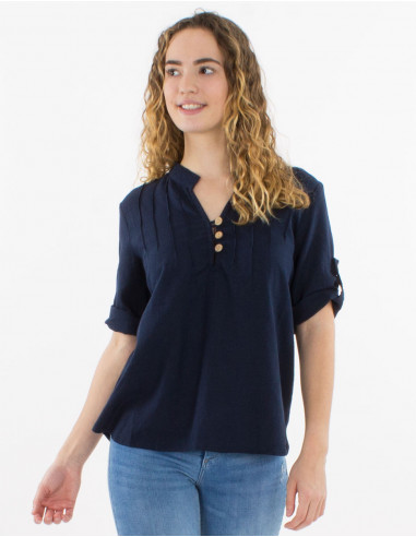 54% linen 46% viscose tunic with short sleeves