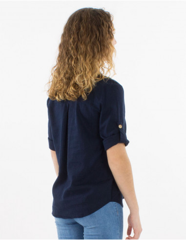 54% linen 46% viscose tunic with short sleeves