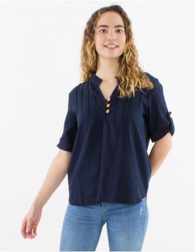 54% linen 46% viscose tunic with short sleeves