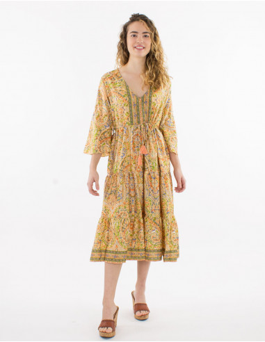 Robe polyester manches 3/4 imprimé sari