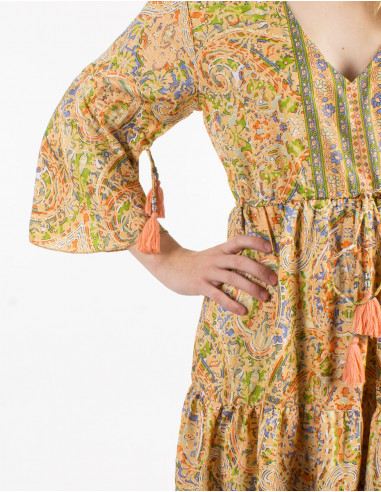 Robe polyester manches 3/4 imprimé sari