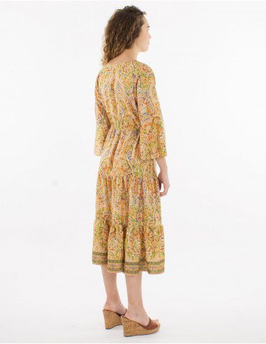 Robe polyester manches 3/4 imprimé sari