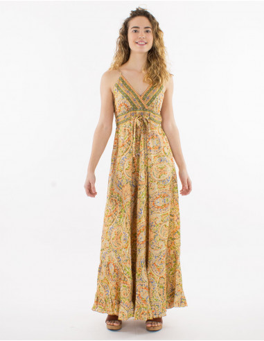 Sari print polyester strapless maxi dress
